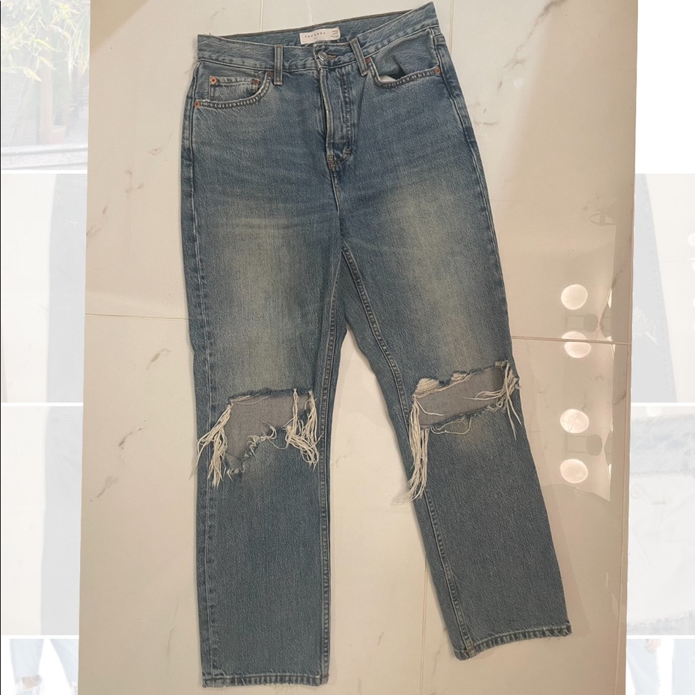 Topshop High Waist Ripped Dad Jeans